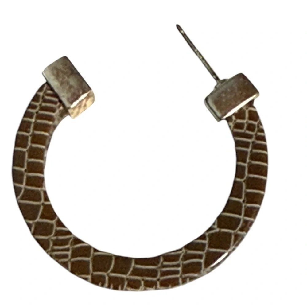 Ralph Lauren Brown Crocodile-Embossed Hoop Earrings